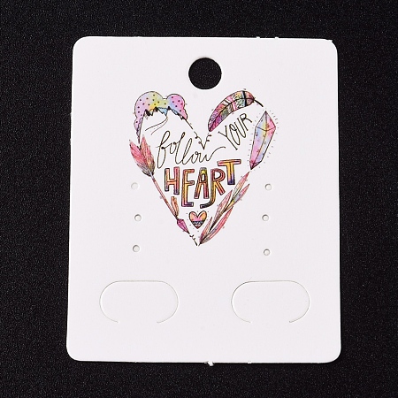 Honeyhandy Paper Jewelry Display Cards, for Hanging Earring Display, Rectangle with Heart, White, 50x40x0.3mm, Hole: 5.3mm