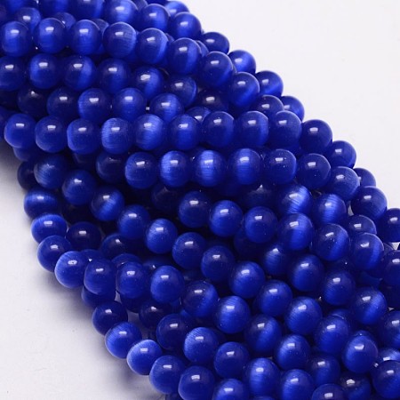 Honeyhandy Cat Eye Beads Strands, Round, Blue, 8mm, Hole: 1.2mm, about 50pcs/strand, 15.5 inch