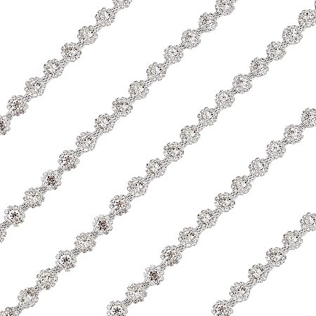 AHANDMAKER 1 Yard Flower Crystal Rhinestone Trim Chain, Bling Rhinestone Cup Chain Sparky Jewelry Sew On Applique for DIY Bridal Costume Crafts Home Embellishment, Silver