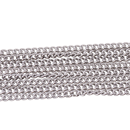 PandaHall Elite 2m 304 Stainless Steel Curb Link Chains for Necklace Jewelry Accessories DIY Making Size 1x0.8x0.3mm