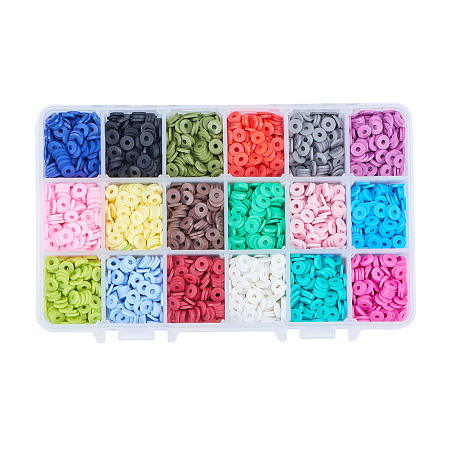 PandaHall Elite About 4500 Pcs Flat Round Polymer Clay Spacer Beads Diameter 6mm for Jewelry Making 18 Colors