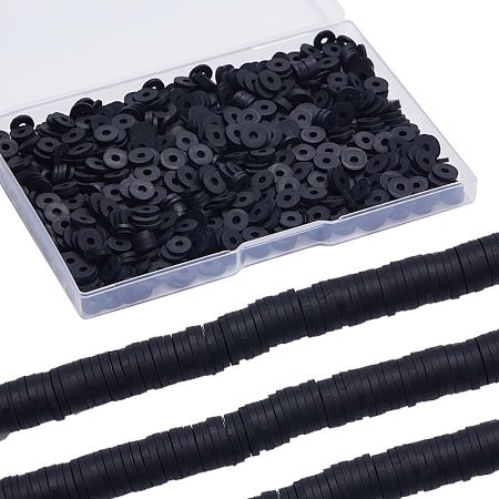 SUNNYCLUE 1 Box 1000Pcs+ Black Clay Beads Heishi Beads Bulk 6mm Polymer Clay Beads Round Disc Clay Polymer Beads Spacer Loose Beads for Jewelry Making DIY Bracelets Necklaces Craft Gift Supplies