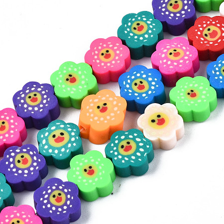ARRICRAFT Handmade Polymer Clay Beads Strands, Flower with Duck, Mixed Color, 9.5x4.5mm, Hole: 1.6mm, about 40pcs/strand, 14.96 inch(38cm)