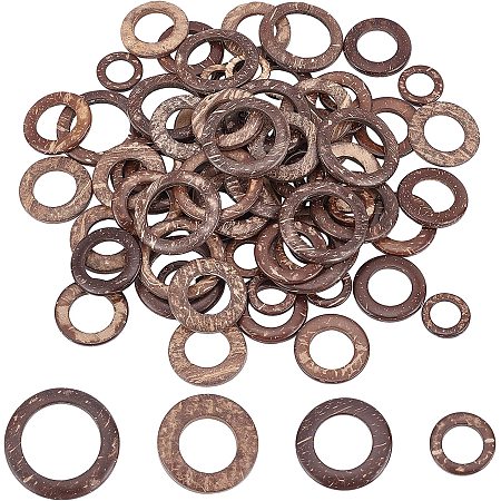 PandaHall Elite 80pcs Wooden Linking Rings 4 Styles Coconut Rings Undrilled Mini Circle Pendant Connectors Hollow Wood Circles for Earring Bracelet Necklace Macrame Jewelry DIY Craft Making, 20~38mm