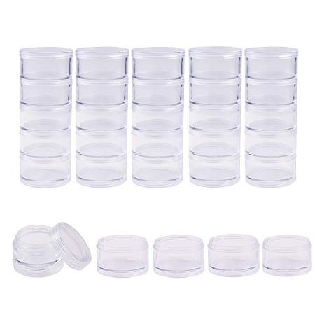 BENECREAT 15G/15ML Stackable Round Plastic Containers 5 Column(5 Layer/Column) Bead Storage Jars for Beads, Buttons, Crafts and Small Findings