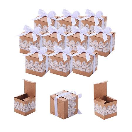 NBEADS 40 Sets of Kraft Paper Candy Box Gift Box with Lace Ribbon for Birthday Party Wedding Anniversary Decorations