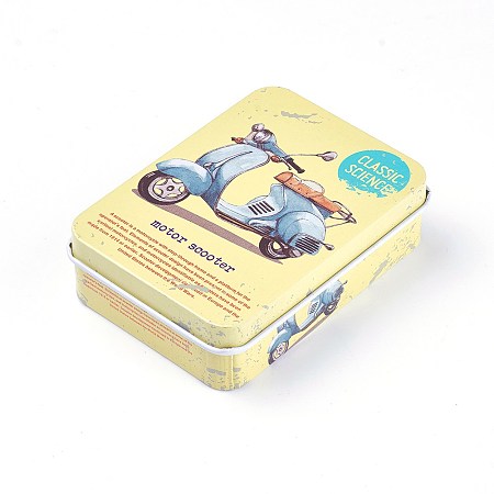 Honeyhandy Mini Cute Tinplate Storage Box, Jewelry Box, Candy Box, Rectangle with Electrocar  Pattern, Yellow, 9.5x6.9x2.6cm