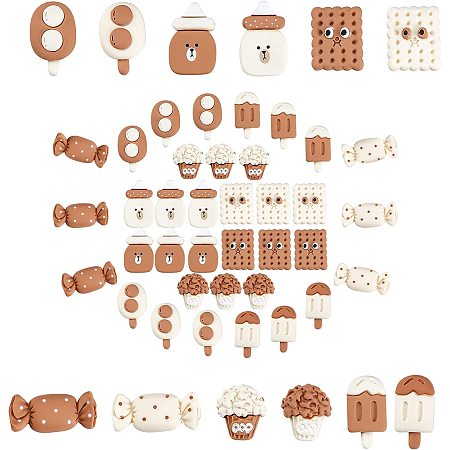 CREATCABIN 6 Styles 48Pcs Food Resin Mixed Cabochons Food Flatback Resin Candy Biscuits Ice Cream Shape Pendants Charms Embellishments Necklace Earring Bracelet for Jewelry Making DIY Ornament Crafts