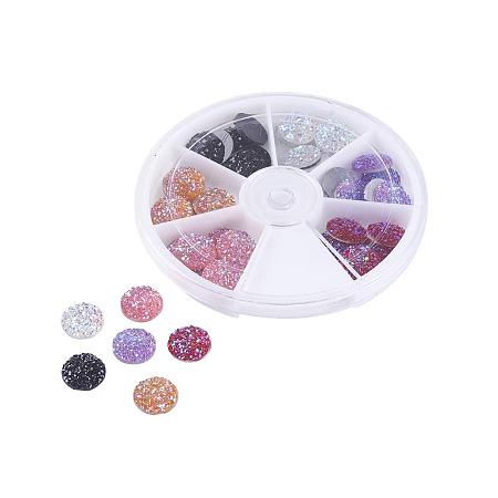 ARRICRAFT 42pcs 6 Colors 12mm Flat Back Resin Cabochons Imitation Druzy Agate AB Color Iridescent Cabochons Flatback for Pendant Charms Jewelry Making