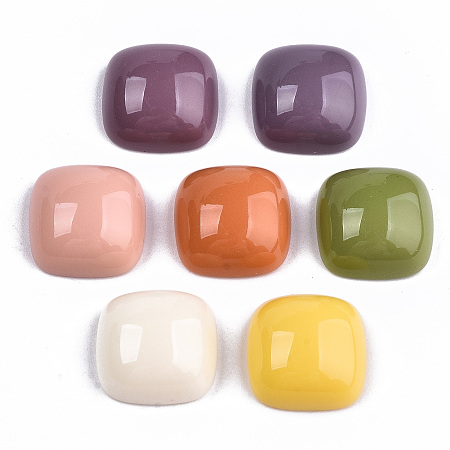 Honeyhandy Opaque Resin Cabochons, Half Square, Mixed Color, 15x15x7mm