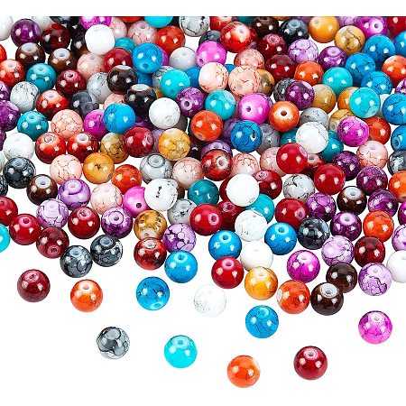 NBEADS 300 Pcs 15 Colors Baking Painted Glass Beads, 9mm Colorful Round Beads Smooth Loose Beads Spacer Beads for Necklace Bracelet Earring Jewelry Making