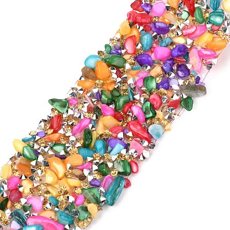 ARRICRAFT Hotfix Rhinestone, with Shell Beads and Rhinestone Trimming, Crystal Glass Sewing Trim Rhinestone Tape, Costume Accessories, Colorful, 35mm