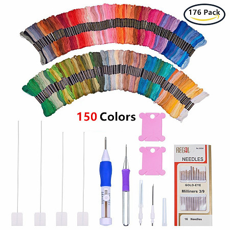 BENECREAT Magic Embroidery Pen Punch Needle, Embroidery Pen Set Craft Tool Including 150 Color Threads for Embroidery Threaders Knitting Sewing Tool
