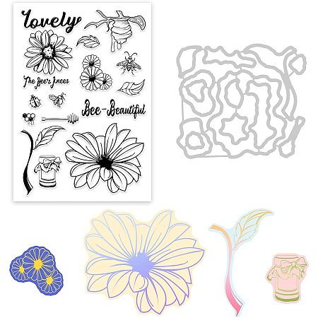 GLOBLELAND Daisy and Bee Cutting Dies and Silicone Clear Stamps Set for Card Making DIY Scrapbooking Photo Album Invitation Greeting Cards Decor Paper Craft