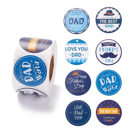 Honeyhandy Father's Day Theme Paper Stickers, Self Adhesive Roll Sticker Labels, for Envelopes, Bubble Mailers and Bags, Flat Round with Word, Colorful, 4.1x6.6x0.01cm