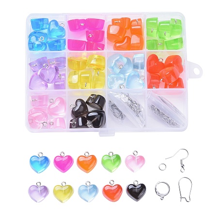 Arricraft DIY 30Pairs Heart Resin Earrings Kits, Including 10 Colors Pendants, Stainless Steel Earrings Findings and Jump Rings, Mixed Color, 16.5x17x9.5mm, Hole: 1.8mm