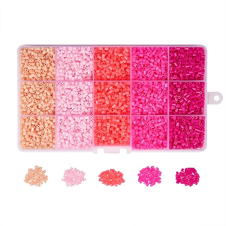 PandaHall Elite 1 Box 5 Color DIY Tube Fuse Beads Kits with Plastic Beading Tweezers Plastic Pegboards and Ironing Paper Pack Diameter 2.5mm Pink Theme