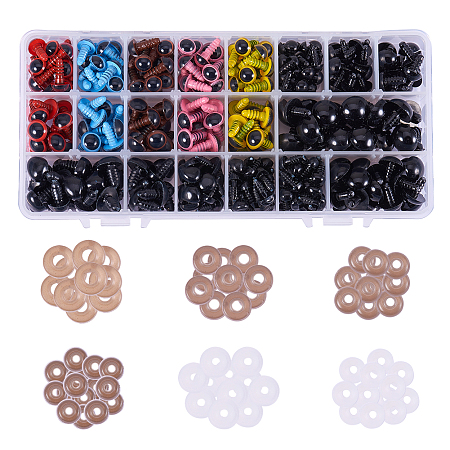 PandaHall Elite 266 Pieces Colorful Plastic Safety Eyes Craft Eyes With 120 Pieces Black Safety Noses And 386 Pieces Washers for Doll, Puppet, Plush Animal Making