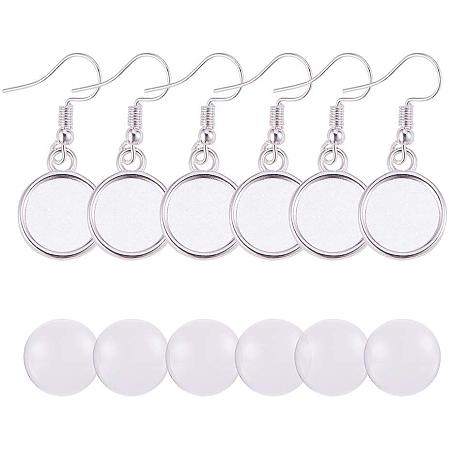 PH PandaHall 40pcs Alloy Earring Wire Hooks Bezel Dangle Tray Earring Settings with 40pcs 12mm Clear Glass Cabochons Settings for DIY Earring Making (40 Sets Totally)