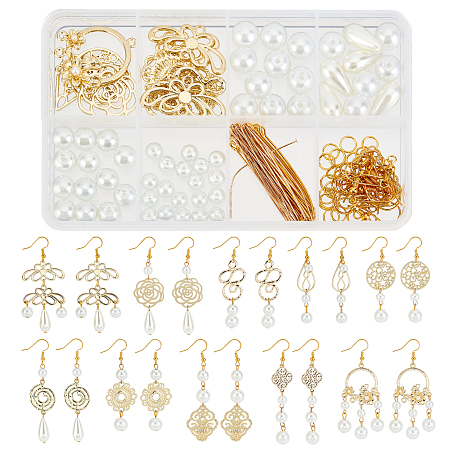 SUNNYCLUE 1 Box DIY 10 Pairs Hollow Charms Alloy Flower Charms Earring Making Kit Teardrop Charms for Jewelry Making Jump Rings Glass Pearl Beads Earrings Hooks Adult Women Starters Instruction