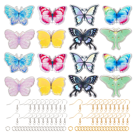 SUNNYCLUE DIY 3D Butterfly Dangle Earring Making Kit, Including Acrylic Pendants, Brass Jump Rings & Earring Hooks, Mixed Color, 136Pcs/box