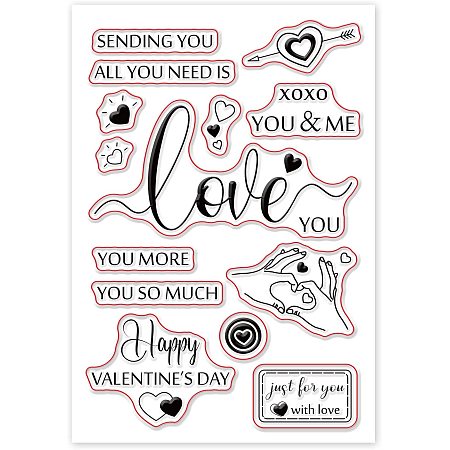GLOBLELAND Happy Valentine's Day Silicone Clear Stamps with Love Pattern for Card Making DIY Scrapbooking Photo Album Decorative Paper Craft,6.3x4.4 Inches