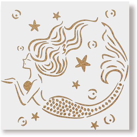 BENECREAT 12x12 Inches Mermaid Painting Stencils Sea Creature Stencils for Art Painting on Wood, Scrabooking Cardmaking and Christmas DIY Wall Floor Decoration
