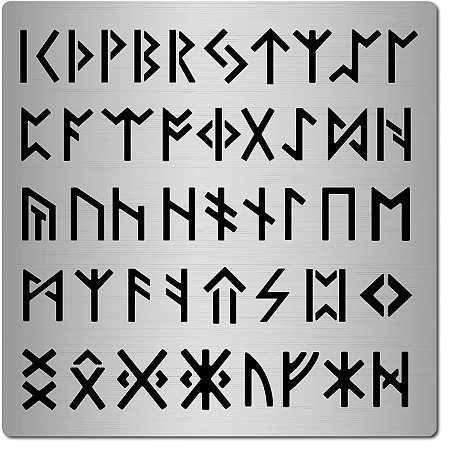 GORGECRAFT 6.3 Inch Metal Runes Stencil Stainless Steel Ancient Alphabet Painting Reusable Template Journal Tool for Painting, Wood Burning, Pyrography and Engraving Crafts