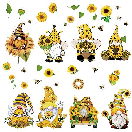 CRASPIRE Sunflower Window Clings Decor Bee Gnome Spring Window Stickers 8 Sheets Room Decor Stickers for Classroom Bedroom Living Room Window Store Showcase Wall Decorations