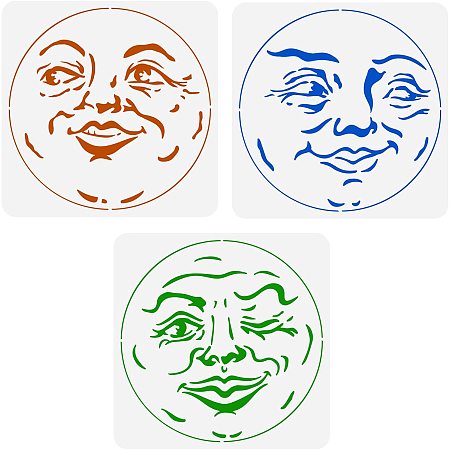 FINGERINSPIRE 3PCS Moon Face Painting Stencil 11.8x11.8 inch Plastic Hollow Out Full Moon Stencil Wacky Faces Craft Stencils Reusable Wall Stencil for DIY Projects, Wood Signs, Fabric, Home Decor