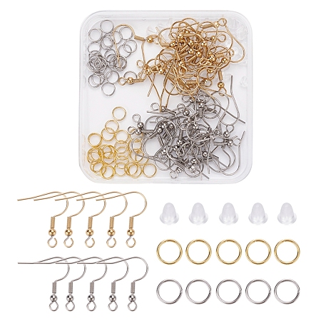 DIY Earring Making Kit, Including 304 Stainless Steel Earring Hooks & Jump Rings, Plastic Nuts, Golden & Stainless Steel Color, 180pcs/box