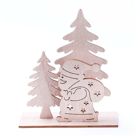 Honeyhandy Undyed Platane Wood Home Display Decorations, Christmas Tree with Santa Claus, BurlyWood, 115x42.5x132mm, 4pcs/set