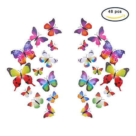 PandaHall Elite 48Pcs Artificial Plastic Butterfly Decorations Mixed Color with Adhesive Sticker and Magnet for Fridge Magnets or Wall Decorations Size 160x135x10mm