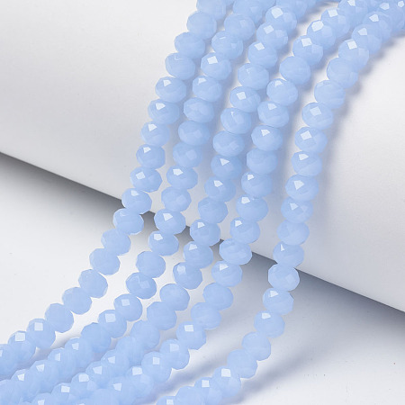 Honeyhandy Glass Beads Strands, Imitation Jade, Faceted, Rondelle, Light Sky Blue, 4x3mm, Hole: 0.4mm, about 130pcs/strand, 16.54 inch(42cm)