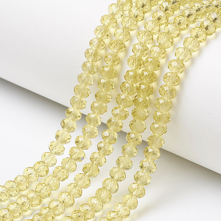 Glass Beads Strands, Faceted, Rondelle, Light Khaki, 3x2mm, Hole: 0.8mm, about 165~169pcs/strand, 15~16 inch(38~40cm)