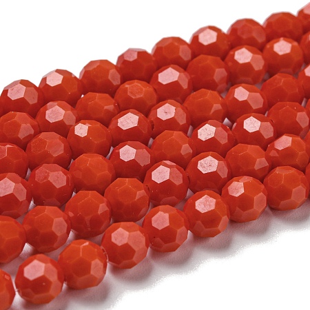 Imitation Porcelain Glass Beads Stands, Faceted, Round, 6mm, Hole: 1mm, about 98pcs/strand, 20.47''(52cm)
