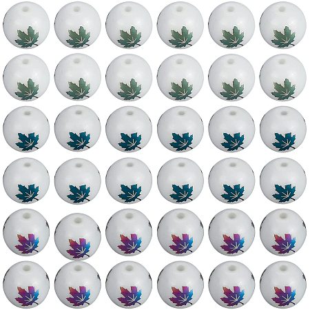 CHGCRAFT 240Pcs Constellations Glass Beads Zodiac Sign Bead Electroplated Round Rock Stone Charms with Maple Leaf Pattern for Women Bracelets Jewelry Making Supplies