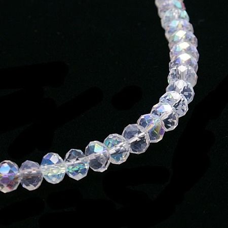 Honeyhandy Crystal Glass Rondelle Beads Strands, Faceted, AB Color, Clear AB, 3.5x2.5~3mm, Hole: 1mm, about 138pcs/strand, 12.9 inch