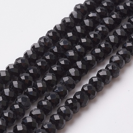 Honeyhandy Faceted Imitation Jade Glass Beads Strands, Rondelle, Black, 4~4.5x3mm, Hole: 0.5mm, about 130~135pcs/strand, 15.5~16 inch(39~40cm)