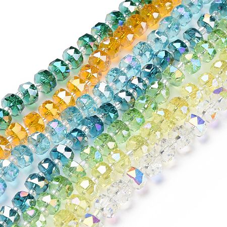 Electroplate Transparent Glass Beads Strands, AB Color Plated, Faceted, Rondelle, Mixed Color, 7.5~8x4.5mm, Hole: 1.2mm, about 80pcs/strand, 22.05''(56cm)