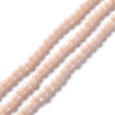 Honeyhandy Faceted Glass Beads Strands, Round, Bisque, 4mm, Hole: 1mm, about 99~107pcs/strand, 14.09~15.43''(35.8~39.2cm)