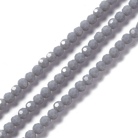 Faceted Glass Beads Strands, Round, Slate Gray, 4mm, Hole: 1mm, about 99~107pcs/strand, 14.09~15.43''(35.8~39.2cm)
