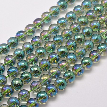 NBEADS Electroplated Synthetic Quartz Bead Strands, Round, Full Rainbow Plated, SeaGreen, 3mm, Hole: 1mm; about 135pcs/strand, 15.7