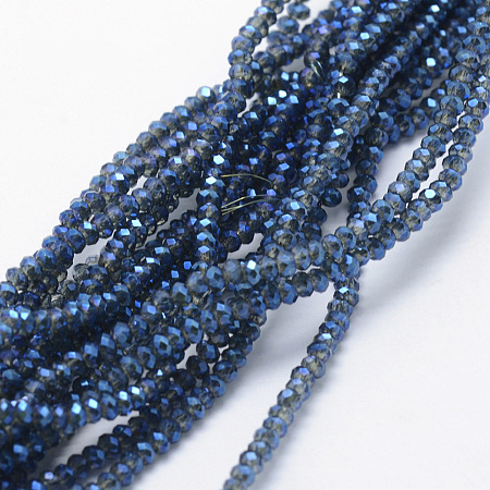 Honeyhandy Electroplate Glass Beads Strands, Full Rainbow Plated, Faceted, Rondelle, Marine Blue, 2.5x1.5mm, Hole: 0.5mm, about 197~201pcs/strand, 12.9 inch(33cm)