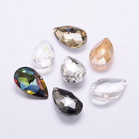 Honeyhandy Electroplate Glass Pendants, Faceted, teardrop, Mixed Color, 38x22.5~23x13.5~14mm, Hole: 1.5mm