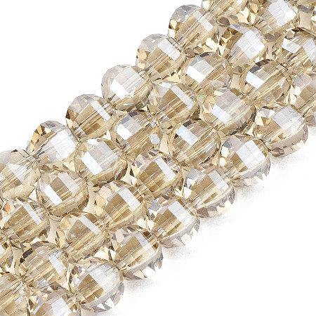 Electroplate Transparent Glass Beads Strands, Pearl Luster Plated, Faceted, Round, Wheat, 9.5x8.5mm, Hole: 1.5mm, about 70pcs/strand, 24.80 inch(63cm)