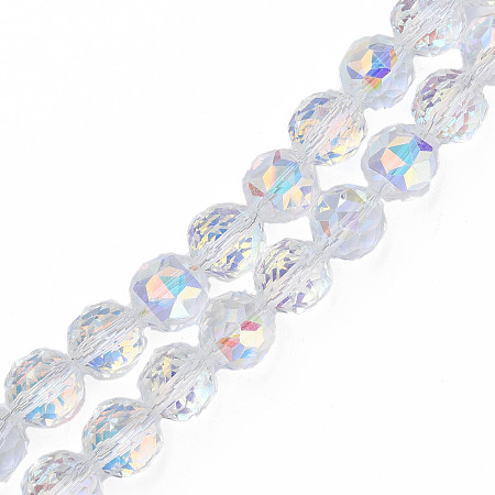 Electroplate Transparent Glass Beads Strands, AB Color Plated, Faceted, Round, Clear AB, 12x11mm, Hole: 1.2mm, about 50pcs/strand, 22.05 inch(56cm)