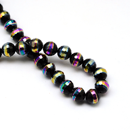 Electroplate Glass Beads Strands, Faceted Round, Black, 10x9.5mm, Hole: 1.5mm; about 32pcs/strand, 26.7