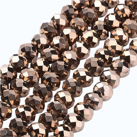 NBEADS 10 Strands Electroplate Glass Beads, Faceted, Abacus, Copper Plated, 6x5mm, Hole: 1mm; about 100pcs/strand, 17.7