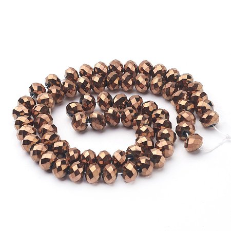 NBEADS 10 Strands Copper Plated Faceted Abacus Electroplate Glass Bead Strands With 8x6~7mm,Hole: 1mm,About 72pcs/strand